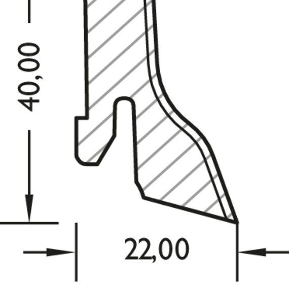 Sockelleiste 22x40 mm, Echtholz furniert Profil #550 mit Nut für ClipStar